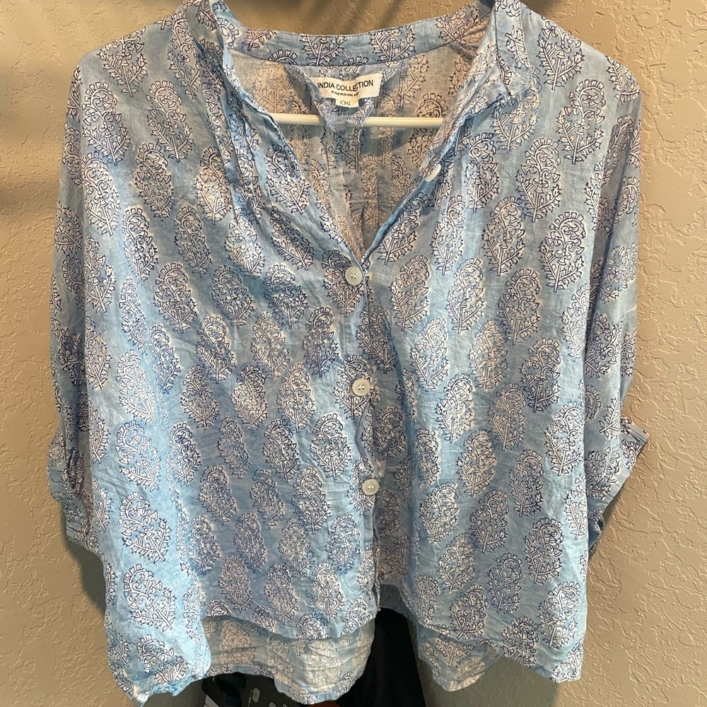 Emerson Fry Blue Button Down Shirt with Mandarin Collar
